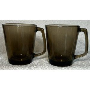 Vintage 1973 Corning Pyrex 1400 Fireside Smoke/brown Set Of 2 Coffee Mugs